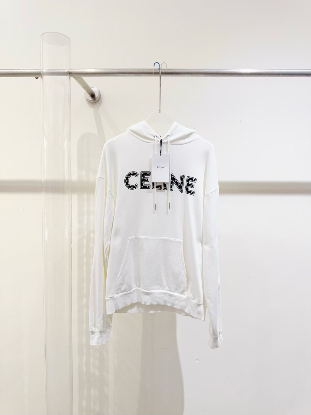 🚩steal Celine White Hoodie with Black Logo - Women